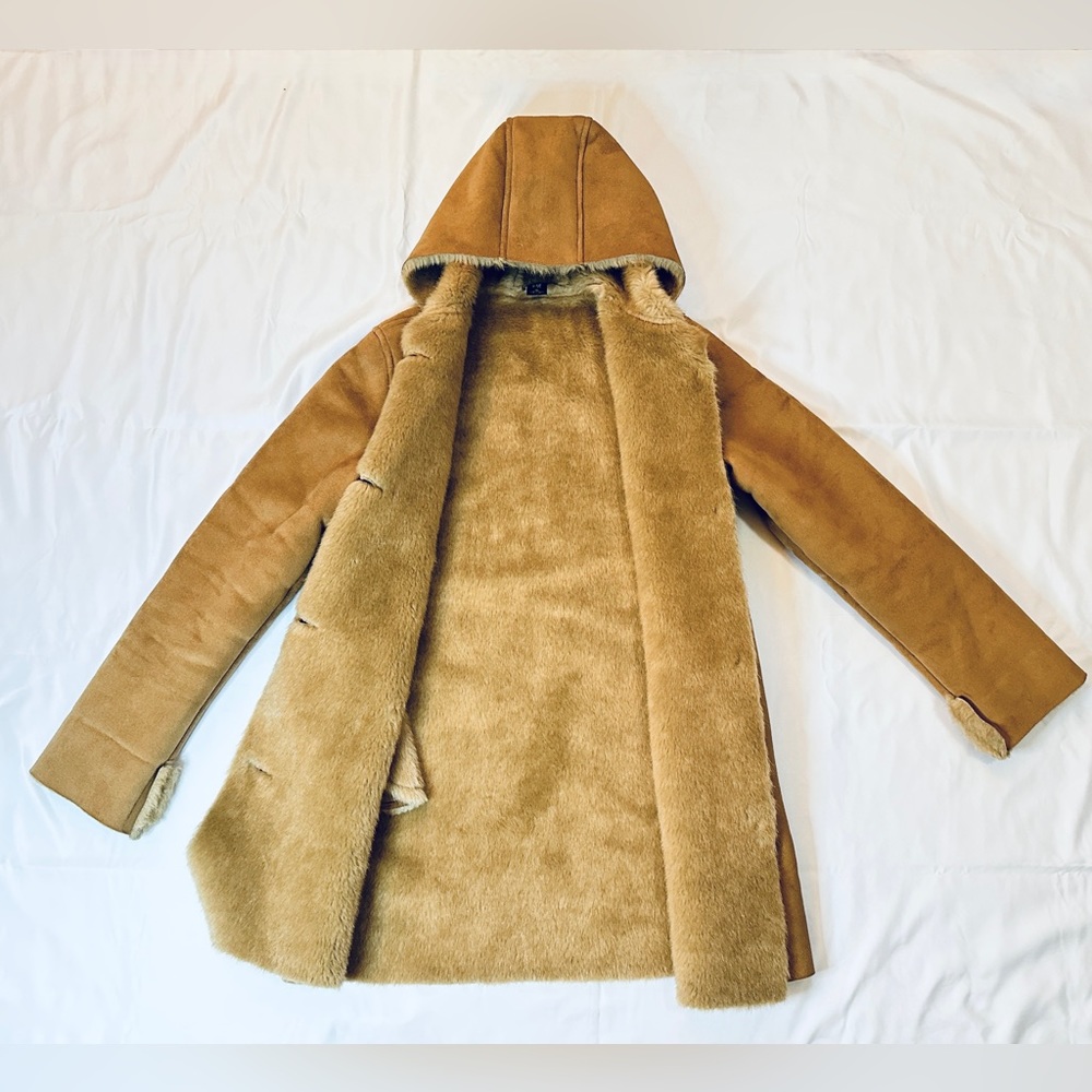 Vintage Y2K Gap Suede Hooded Winter Coat - Tan/Brown - Women’s XS / Girl’s XL - Picture 3 of 12